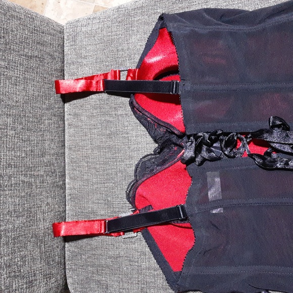 CACIQUE legant Red and Black Lace Bustier Corset Size 14/16 - Picture 6 of 11